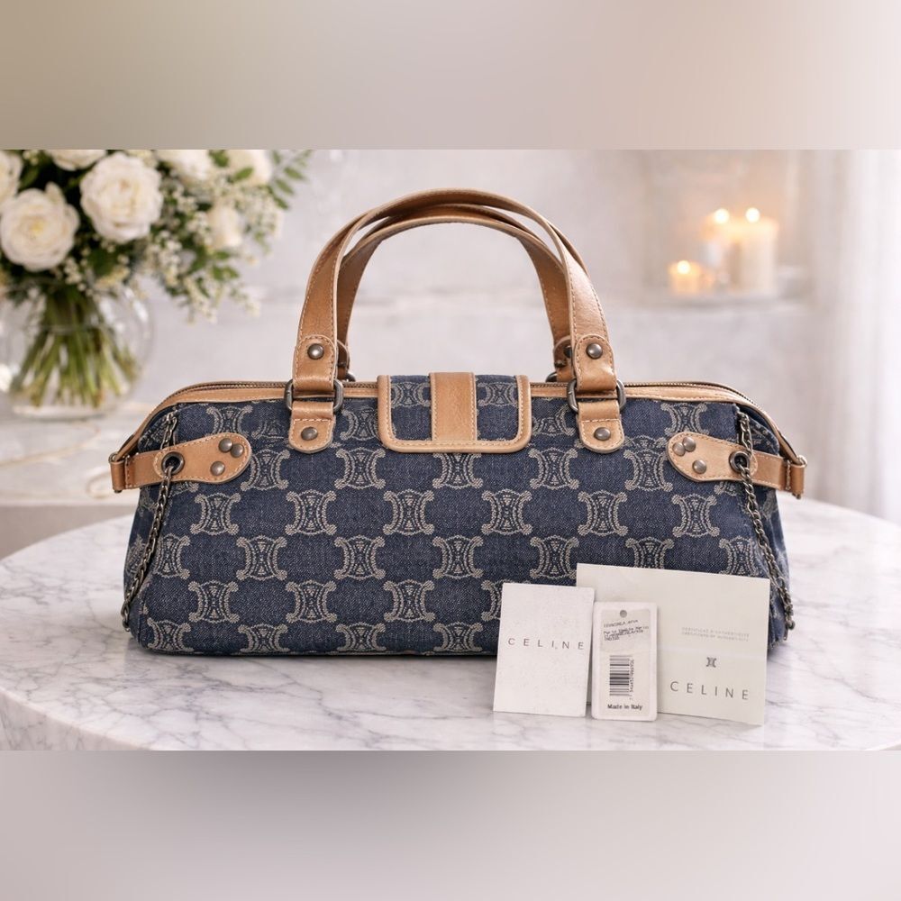 Celine Macadam Denim Bag with Leather Trim & Chain – Authentic - Picture 2 of 10